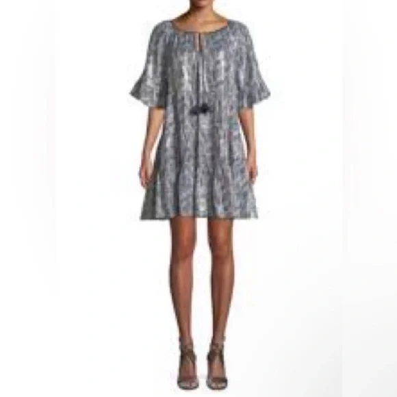 Kobi Halperin Silk Tent Dress Women's Paisley Ruffle Sleeve Top size large - Picture 1 of 13